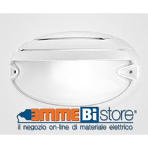 Plafoniera Bianca con griglia E27 IP55 a soffitto e parete Prisma CHIP OVALE 25 GRILL
