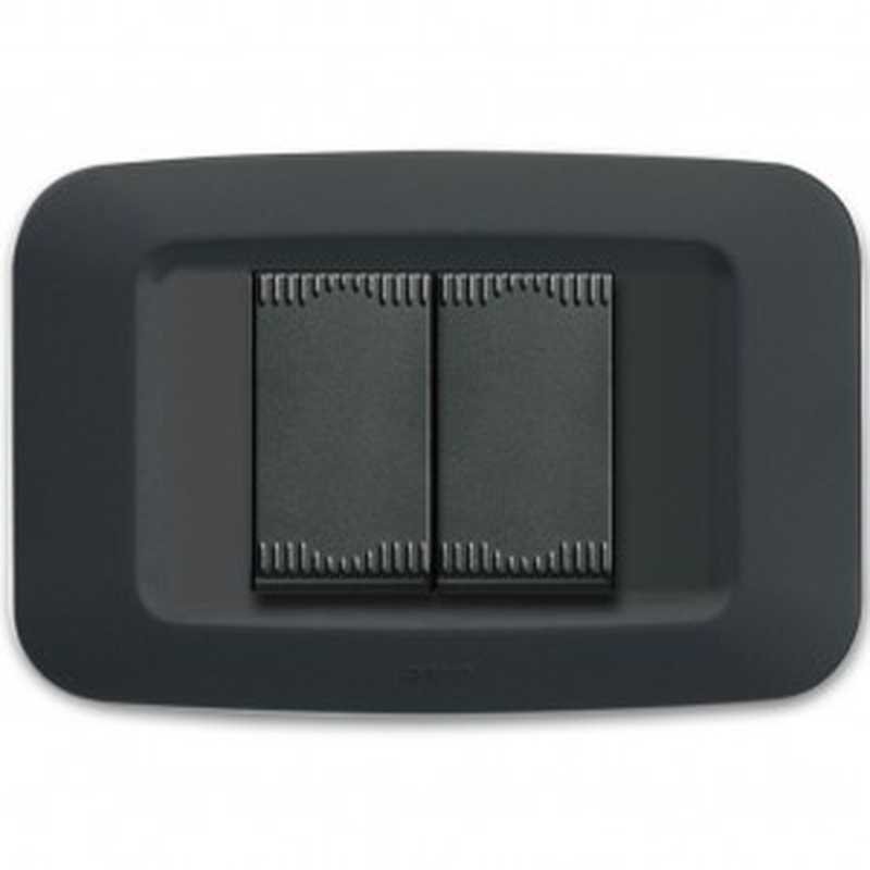 Placca AVE Grigio Noir Yes Sistema 45 Tecnopolimero 2 moduli  45PY02GN