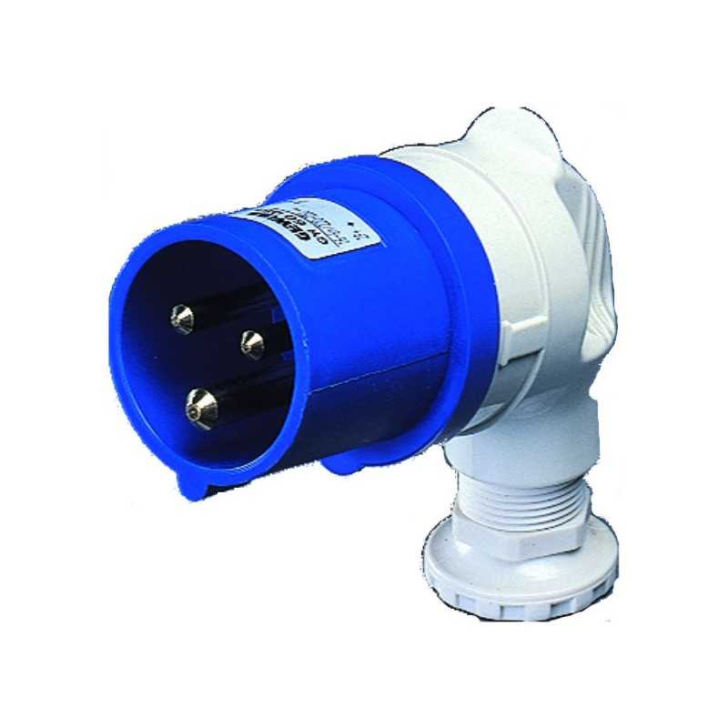 Spina CEE a 90° 2P+T cablaggio a vite IP44 16A GW60085