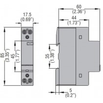 Dimensioni Contattore bipolare 2 NA Bobina 24V AC/DC 25A Lovato CN2020024