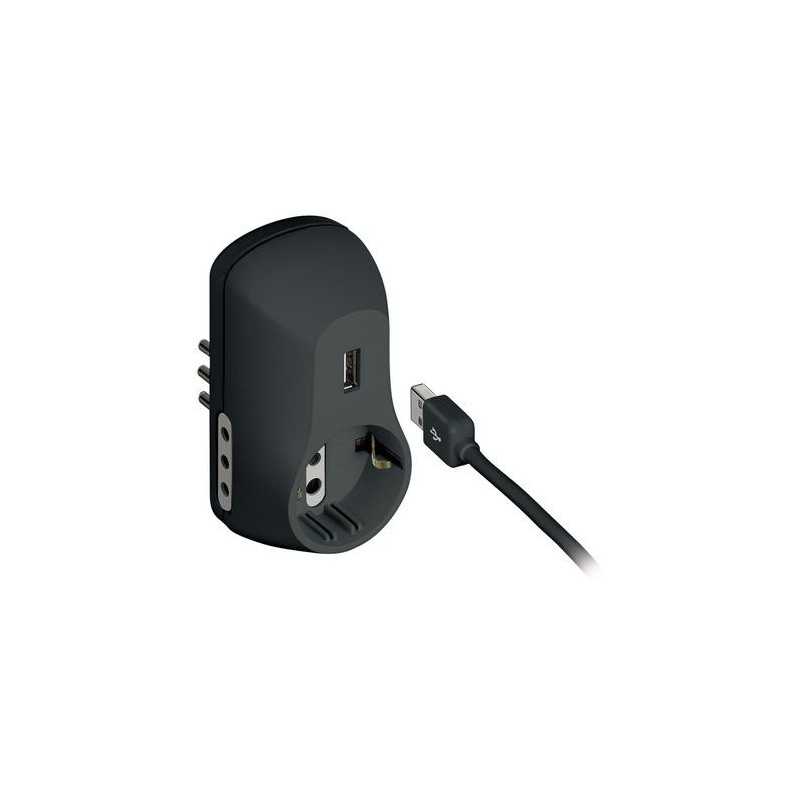 Adattatore Bticino 2 prese 10A e 1 presa tedesca spina 10A presa USB Grigia S3613GU