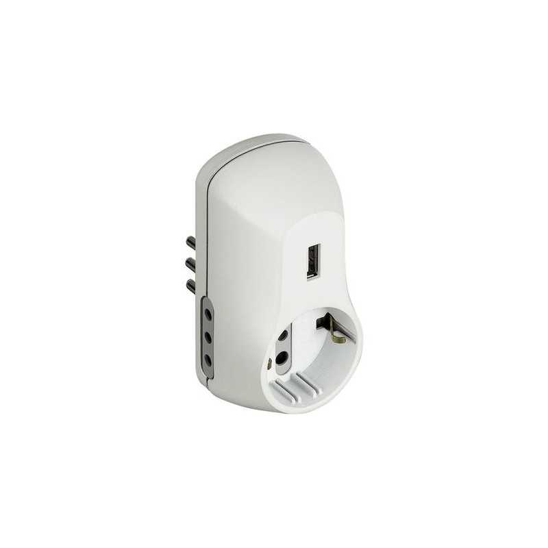 Adattatore Bticino 2 prese 10A e 1 presa tedesca spina 10A presa USB bianco