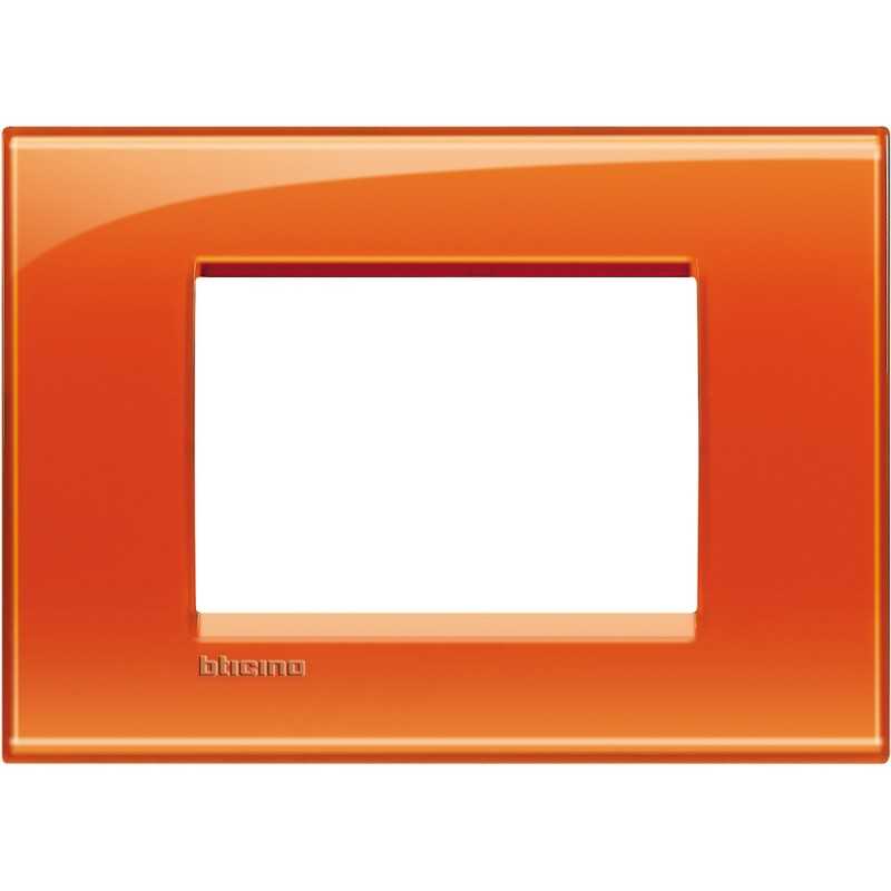 Placca 3 posti quadra arancio deep Living Light Bticino LNA4803OD