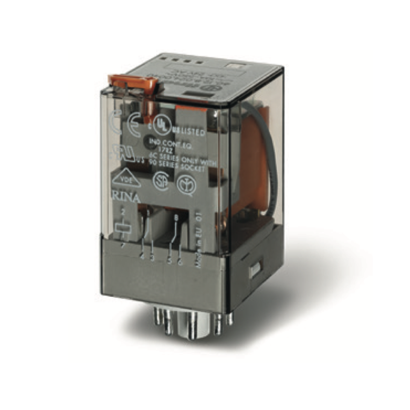 Relè industriale terminali Faston bobina 12V DC 2 contatti 10A Finder 601290120040