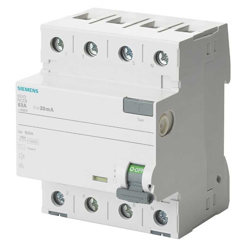 Interruttore Differenziale puro 4 poli 40A 0,5 Tipo A Siemens 5SV37446