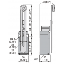 Finecorsa Serie K a Leva Regolabile con Rotella Metallica 1NA+1NC e Custodia in Plastica Lovato KBF2S11
