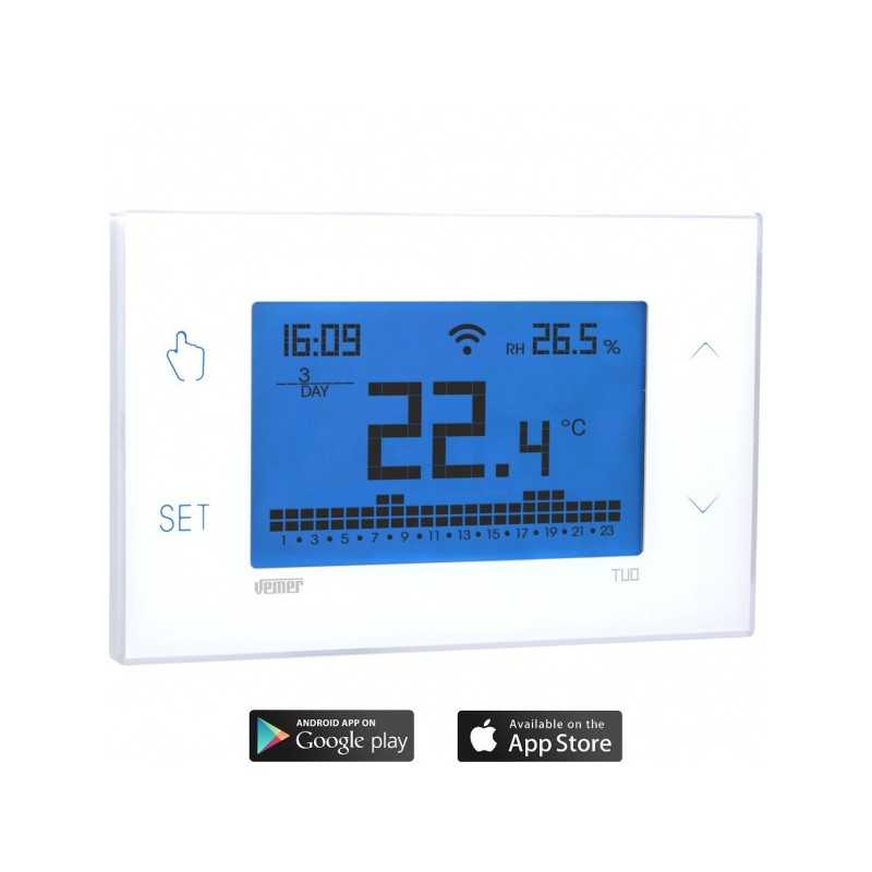 Termostato WiFi Touch Screen da Parete Bianco Tuo WiFi Vemer VE772000