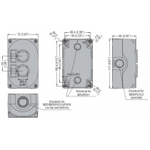 Contenitore per 2 operatori e segnalatori Lovato coperchio grigio LPZP2A8 dimensioni