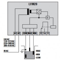 Rele' di livello monotensione a ripristino automatico Lovato LVM20A240 schema elettrico