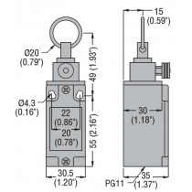 Finecorsa a fune 1NO+1NC con pulsante di riarmo trazione 25N Lovato  RS131310 dimensioni