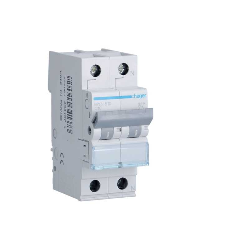 Magnetotermico 1 Polo+N 10A 4,5KA C 2 Moduli Hager MYN510