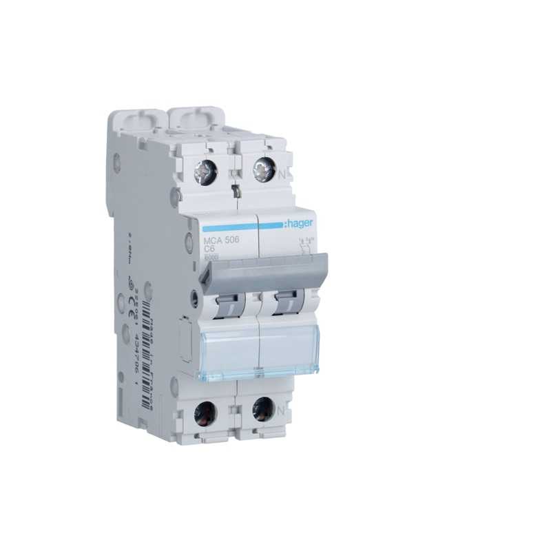 Magnetotermico 1 Polo+N 6A 6KA C 2 Moduli Hager MCA506
