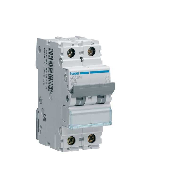 Magnetotermico 1 Polo+N 16A 6KA C 2 Moduli Hager MCA516
