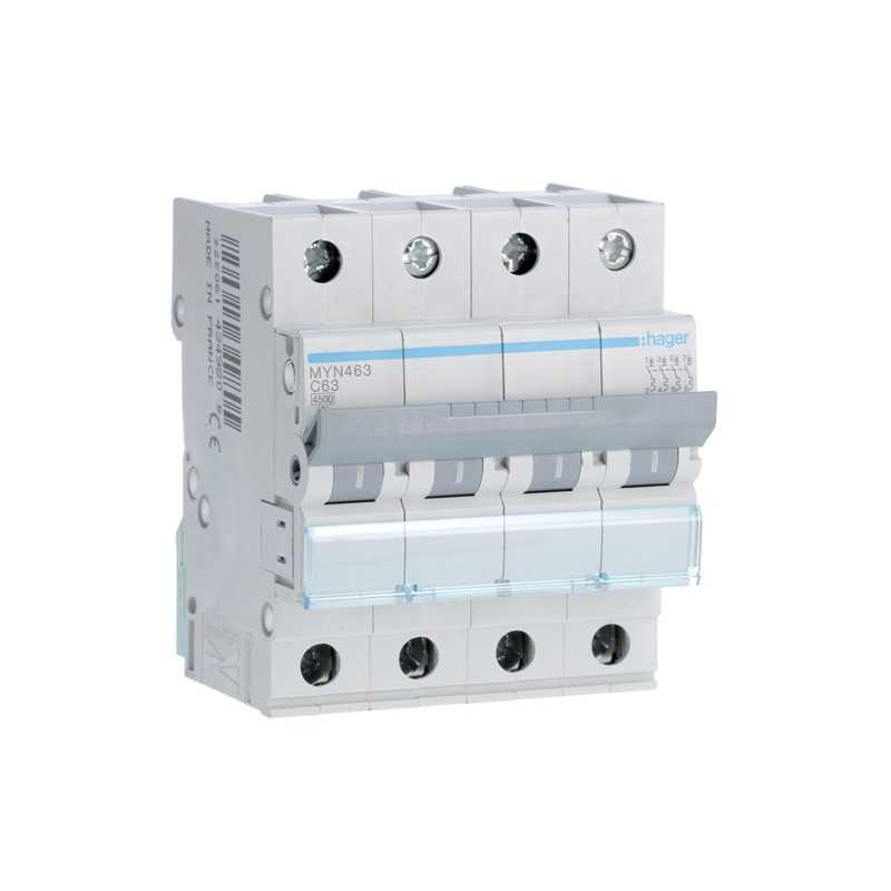 Magnetotermico 4 Poli 63A 4,5KA C 4 Moduli Hager MYN463