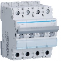 Magnetotermico 4 Poli 32A 6KA C 4 Moduli Hager  MCA432