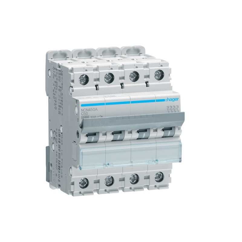 Magnetotermico 4 Poli 50A 10KA C 4 Moduli Hager NCN450A