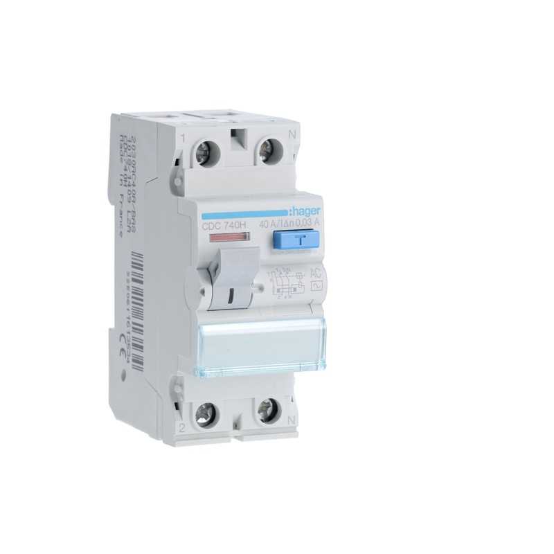 Differenziale Puro 2 Poli 40A 30MA AC 2 Moduli Hager CDC740H