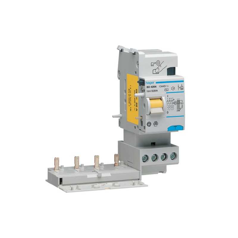 Blocco Differenziale 4 Poli 25A 30MA AC 2 Moduli Hager BD426N