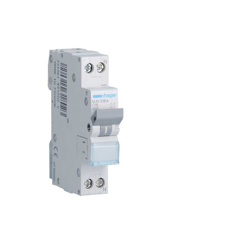 Magnetotermico 1 Polo+N 16A 4,5KA C 1 Modulo Hager  MJN516A