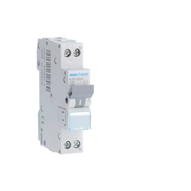 Magnetotermico 1 Polo+N 20A 4,5KA C 1 Modulo Hager  MJN520A