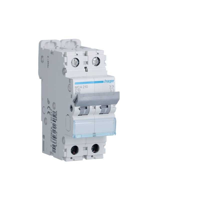 Magnetotermico 2 Poli 10A 6KA C 2 Moduli Hager  MCA210