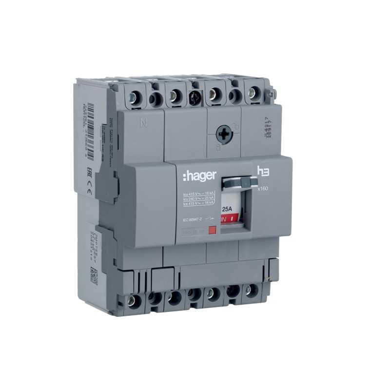 Magnetotermico scatolato 4 Poli 125A 18KA  Hager HDA126L