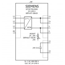 Alimentatore stabilizzato ingresso 3AC 400...500V uscitaDC 24V 40 A Siemens 6EP14372BA20 schema di montaggio
