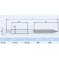Vite Doppio Filetto per Superfici in Legno 250mm M10 ORBIS OB620210