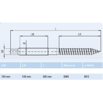 Vite Doppio Filetto per Superfici in Legno 300mm M12 ORBIS OB620215