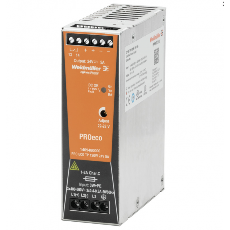 Alimentatore Switching Attacco Din Ingresso Trifase 24V 120W 5A Weidmuller 1469480000