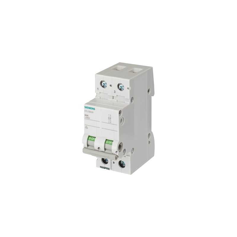 Interruttore Sezionatore 63A 2 Poli 2 Moduli Leva Grigia Siemens 5TL12630