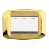 Placca Ottone lucido 3 moduli Banquise sistema 45 Ave 45PB93OT