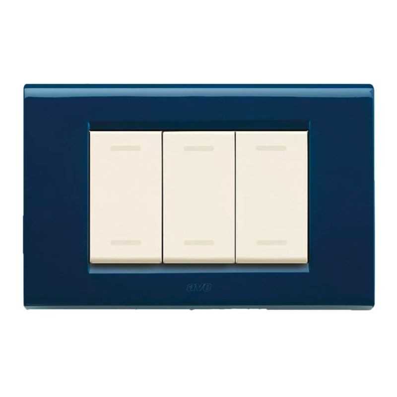 Placca Blu marine 3 moduli Zama sistema 45 in metallo Ave 45P93BM