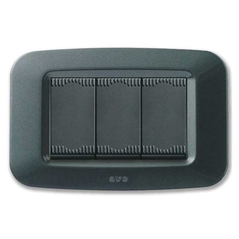 Placca AVE Grigio scuro metallizzato 3 moduli Yes 45 45PY03GSM