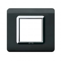 Placca in tecnopolimero nero con cornice cromata 2 posti Ave 44P32NAL