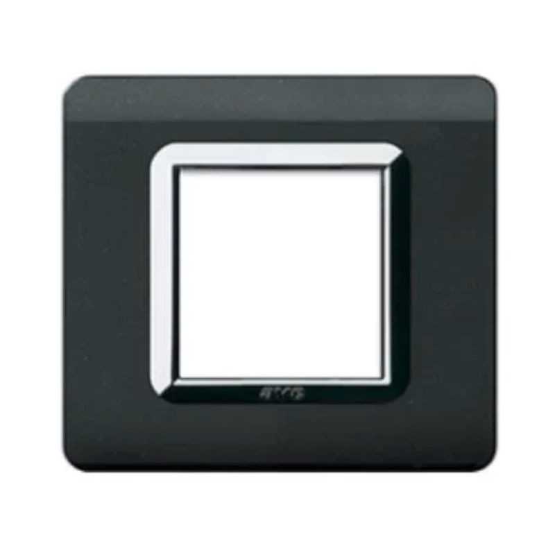 Placca in tecnopolimero nero con cornice cromata 2 posti Ave 44P32NAL