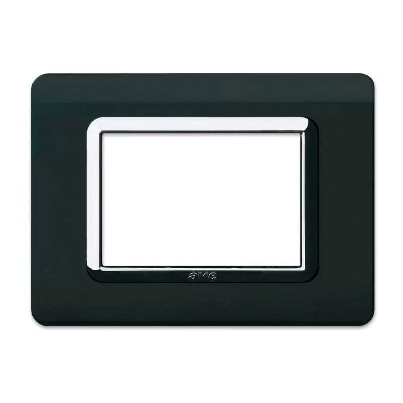 Placca AVE  44PY03GTKC "Tecnopolimero Sistema 44"  3 moduli grigio tekla cornice cromo