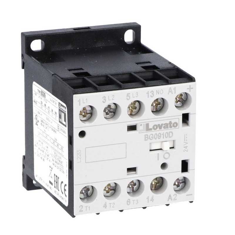 Contattore tripolare bobina 24 VDC 9A in AC3 Lovato 11BG0910D024