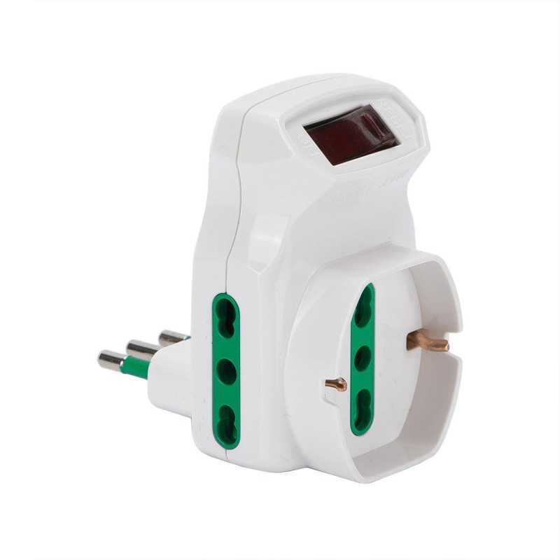 Adattatore triplo da S11 2P+T 10A con 2 prese italiane + schuko Fanton 87317