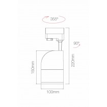 Dimensioni Faretto LED KONIC SWITCH 30W da interno orientabile Nero Beneito Faure 4442N