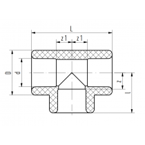 Riferimento dimensioni Raccordo a T diametro 63 mm verde per sistemi Aquatherm 1060063021