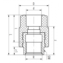 Riferimento dimensioni Raccordo con attacco filettato F 25mm per 12 Aquatherm 1070025010