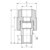 Riferimento dimensioni Raccordo con attacco filettato M 32mm per 1 Aquatherm 1070032031