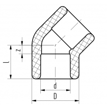 Raccordo a gomito a 45 gradi con attacchi F/F da 20mm Aquatherm 1080020002