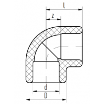 Riferimento dimensioni Raccordo a gomito a 90 gradi con attacchi F/F 20mm Aquatherm 1080020041
