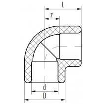 Riferimento dimensioni Raccordo a gomito a 90 gradi con attacchi FF 40mm Aquatherm 1080040044