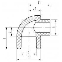 Riferimento dimensioni Raccordo a gomito 90 gradi con attacchi MF 32mm Acquatherm 1080032063