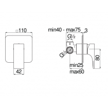 Riferimento dimensioni Miscelatore da incasso a 1 via per doccia Nobili Carlo SE124108CR