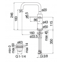 Riferimento dimensioni Miscelatore per cucina con corpo orientabile Nobili Carlo VE125118/2CR