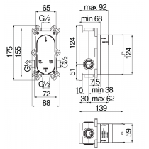 Riferimento dimensioni Corpo da incasso per miscelatore a 2 vie Nobili Carlo WE81100